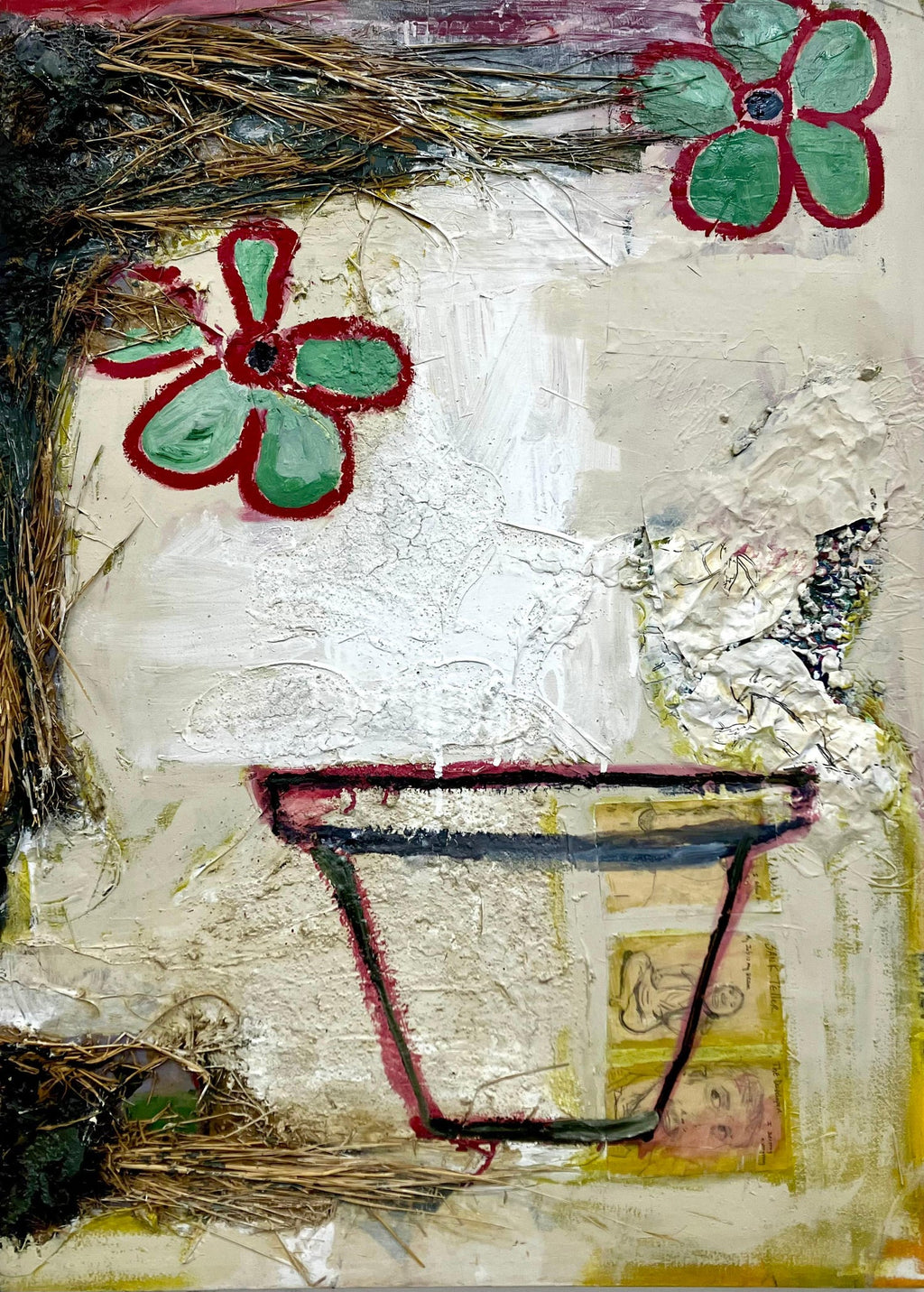 Mixed Media Floral Oil Painting Collage Bouquet of Flowers