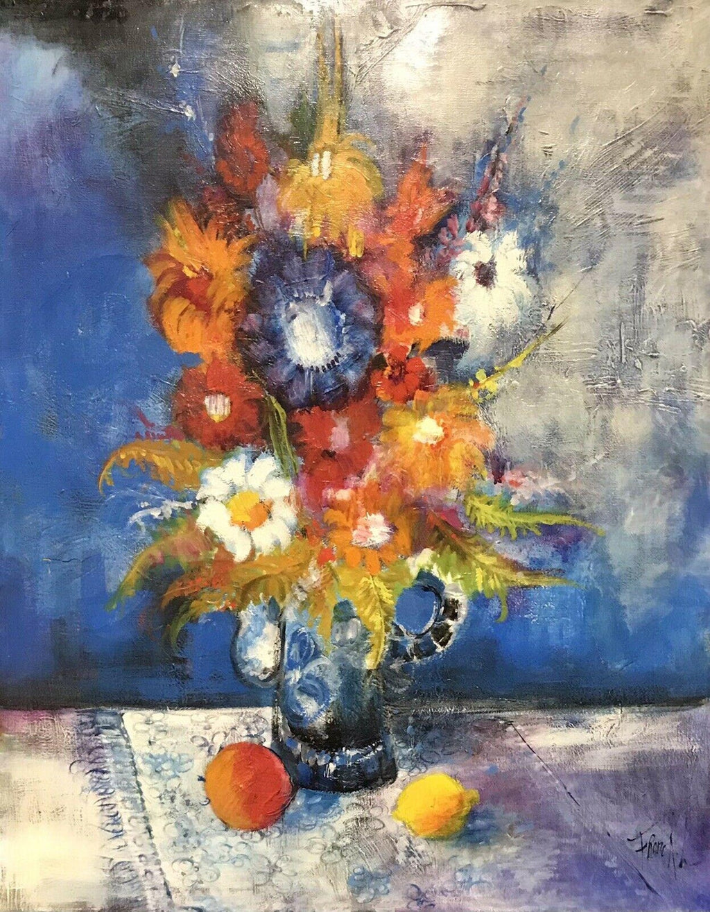 Mixed Media Floral Oil Painting Collage Bouquet of Flowers Topiary