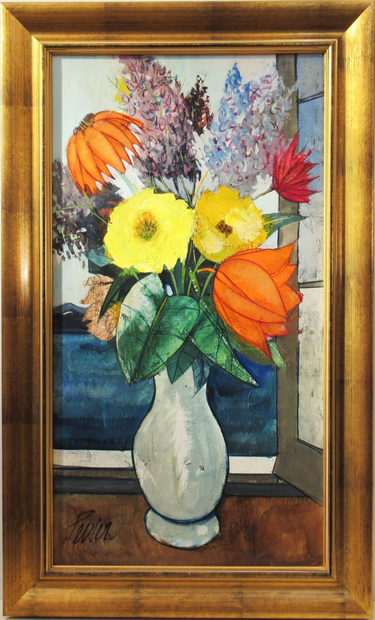 Charles Levier Modernist Artist Vase of Flowers by the Sea Paris Modernism