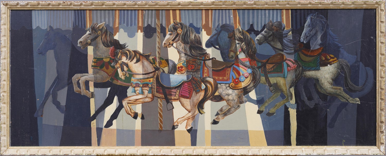 Surrealist Oil Painting Circus Horse Scene Lionel Kalish Fantasy Scene New York