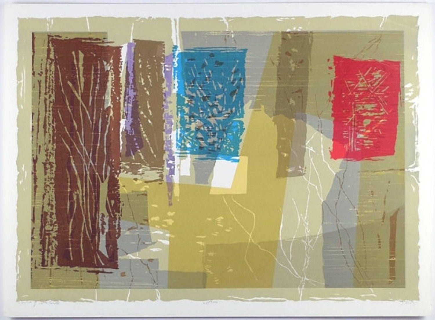 Chinese American Modernist Abstract "Red Tapestry" Color Lithograph