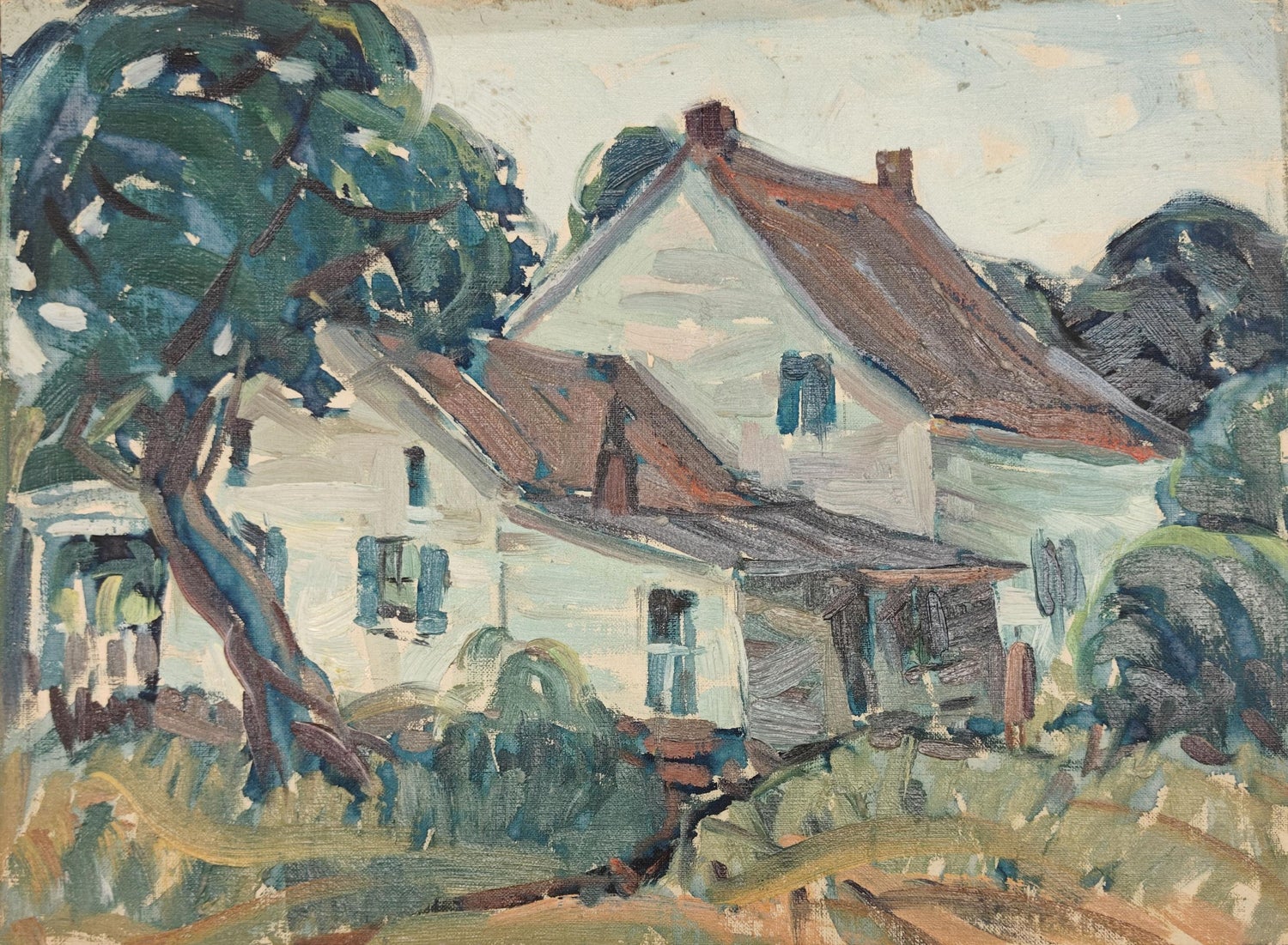 LAKEWOOD N.J., 1936 Modernist Oil Painting, Judaica