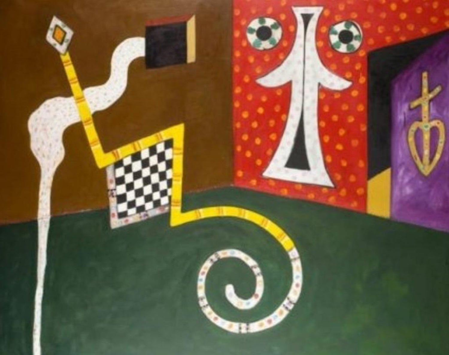 Vibrant Alan Davie Scottish Colorful Surrealist British Pop Art Village Painting