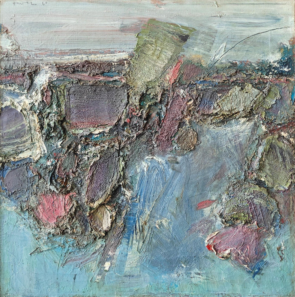Abstract Expressionist Landscape Israeli Modernist Oil Painting, Moody Blue