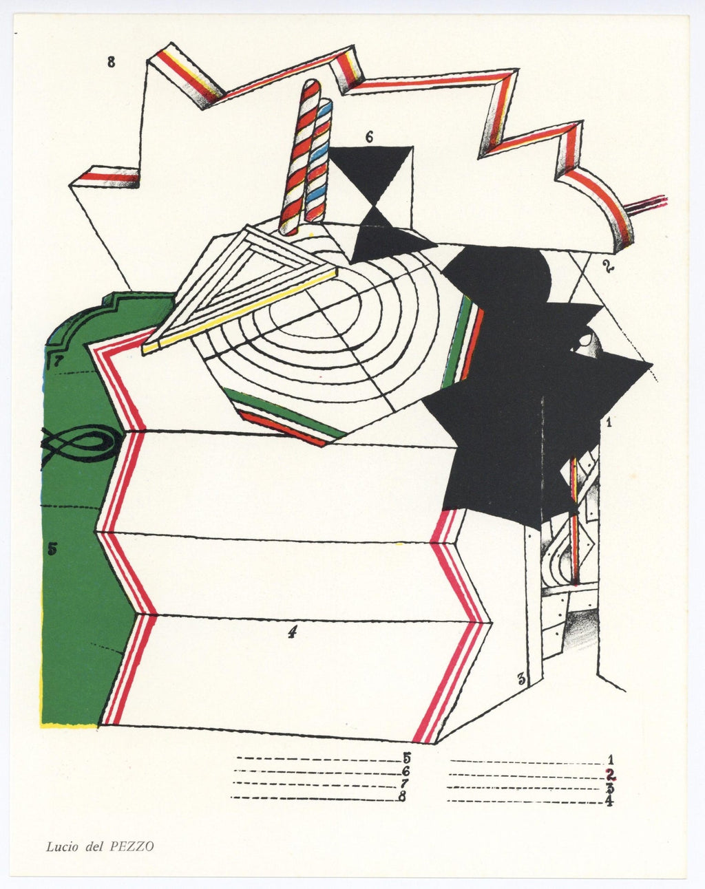 Lithograph w Gloss Overprinting Stacked Signs Post Modern 80s Memphis Milano Era