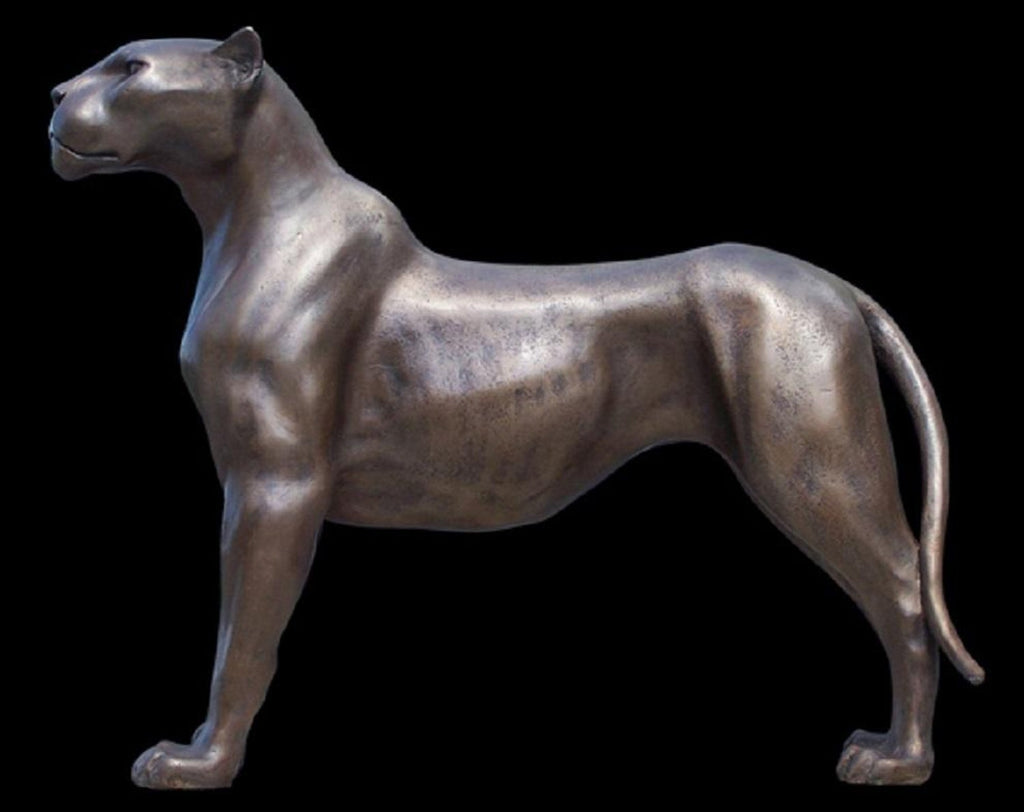 Polish Modernist Man Leaping Leopard Bronze Expressionist Art Sculpture
