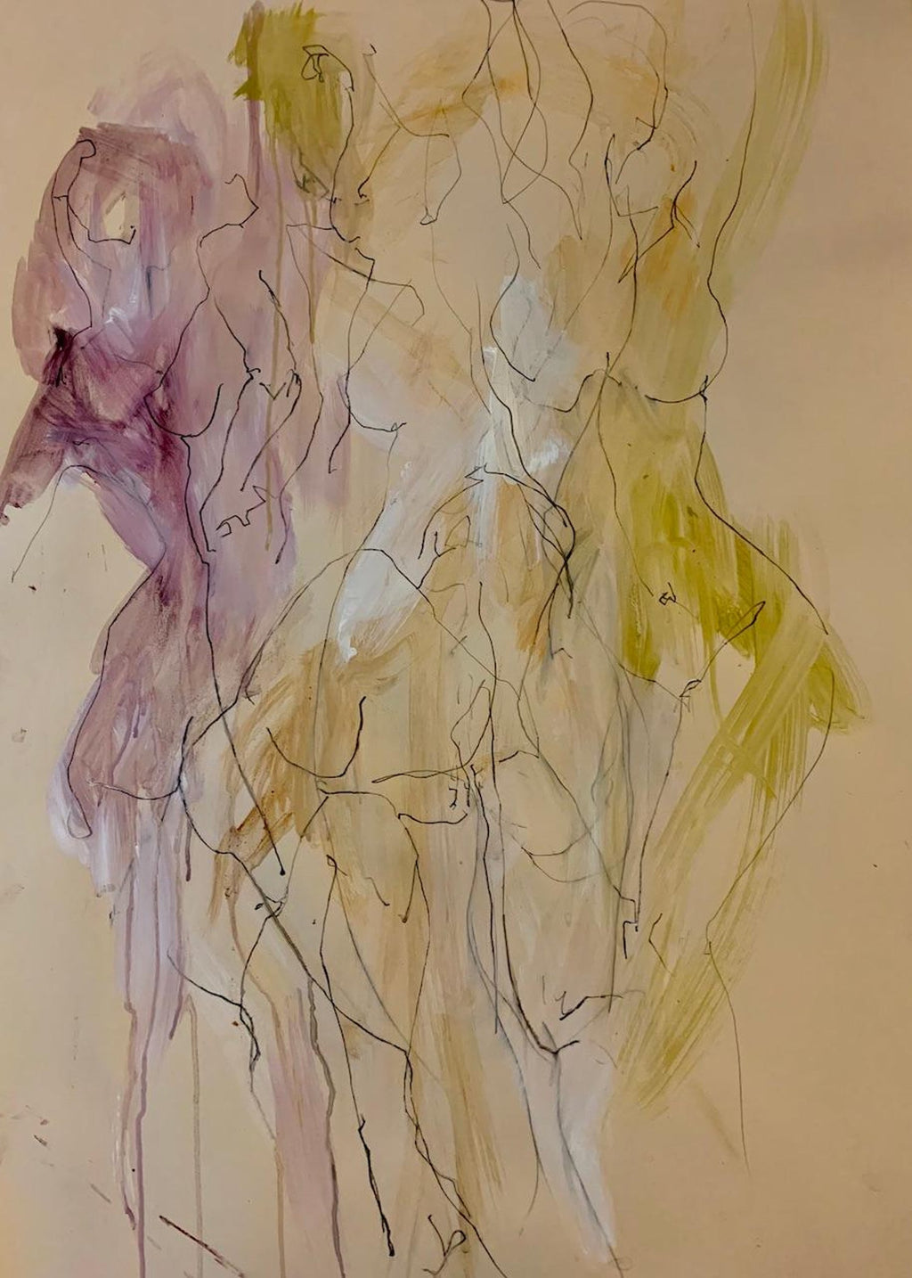 Abstract Expressionist Gestural Oil Pastel Drawing Women Figures Anthony Triano