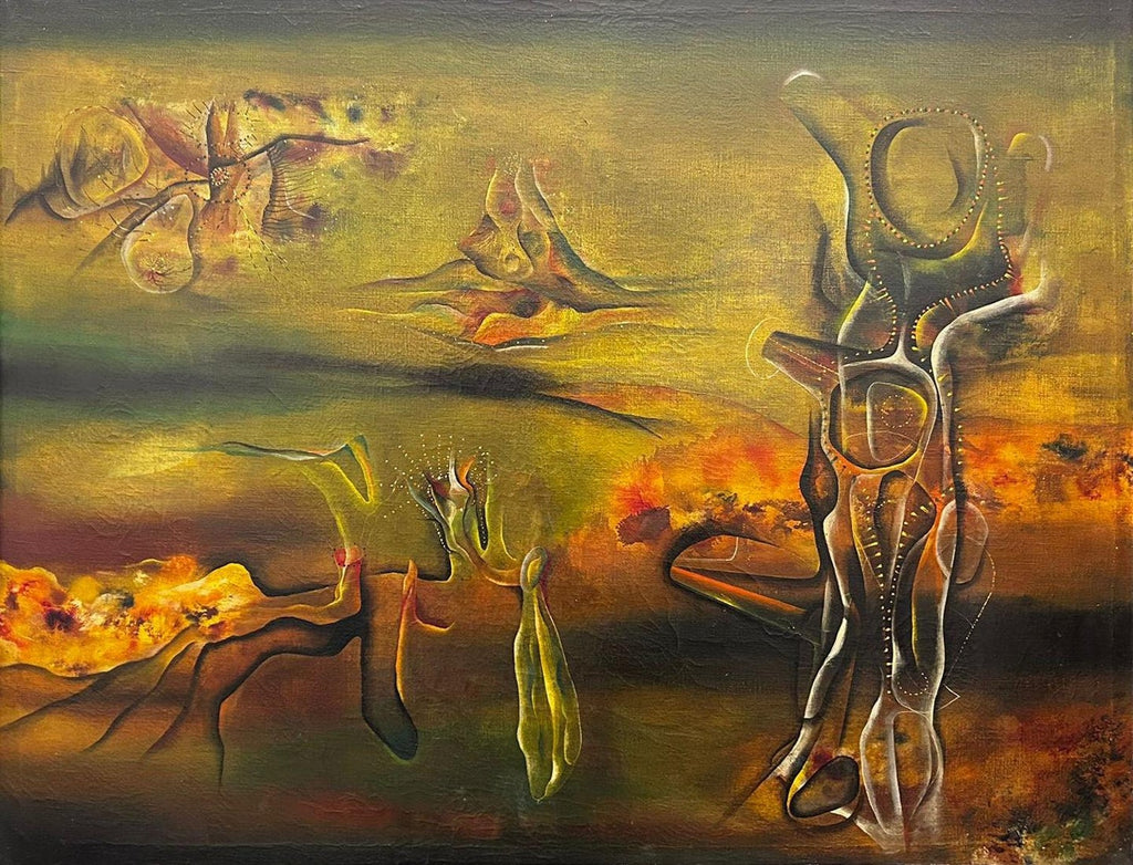 Israeli Surrealist Judaica Abstract Oil Painting Naftali Bezem Bezalel School
