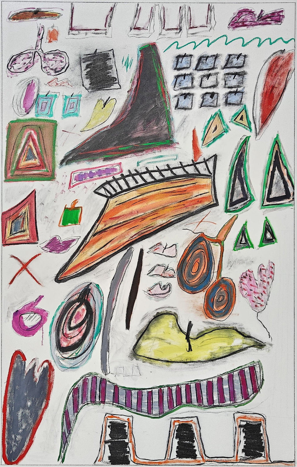 French Jewish Post Holocaust Abstract Painting Manner of Hundertwasser Art Brut