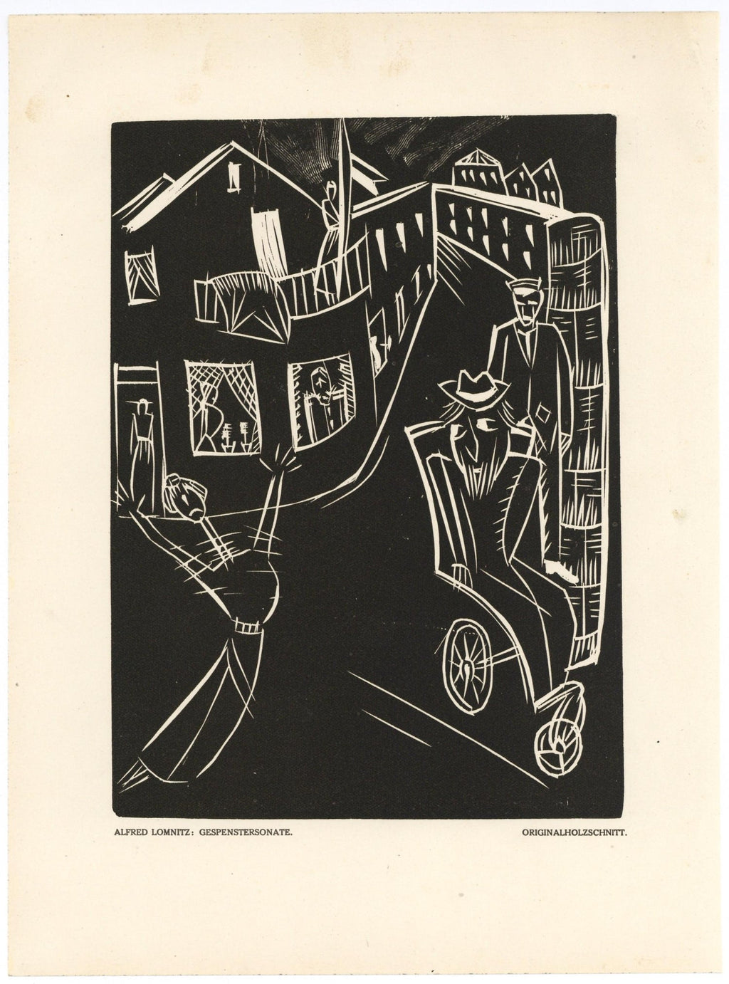 Woodblock Print Polish Israeli Artist Azriel Awret Rainy Street Jerusalem Israel