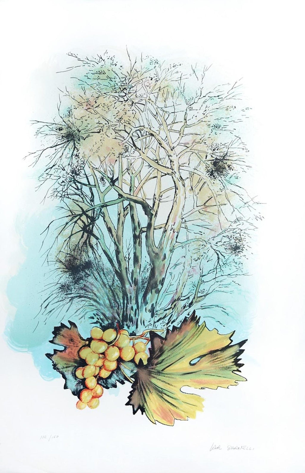 Modernist 1998 Flowering Tree Color Lithograph Dan Rizzie Mod Collage Artist