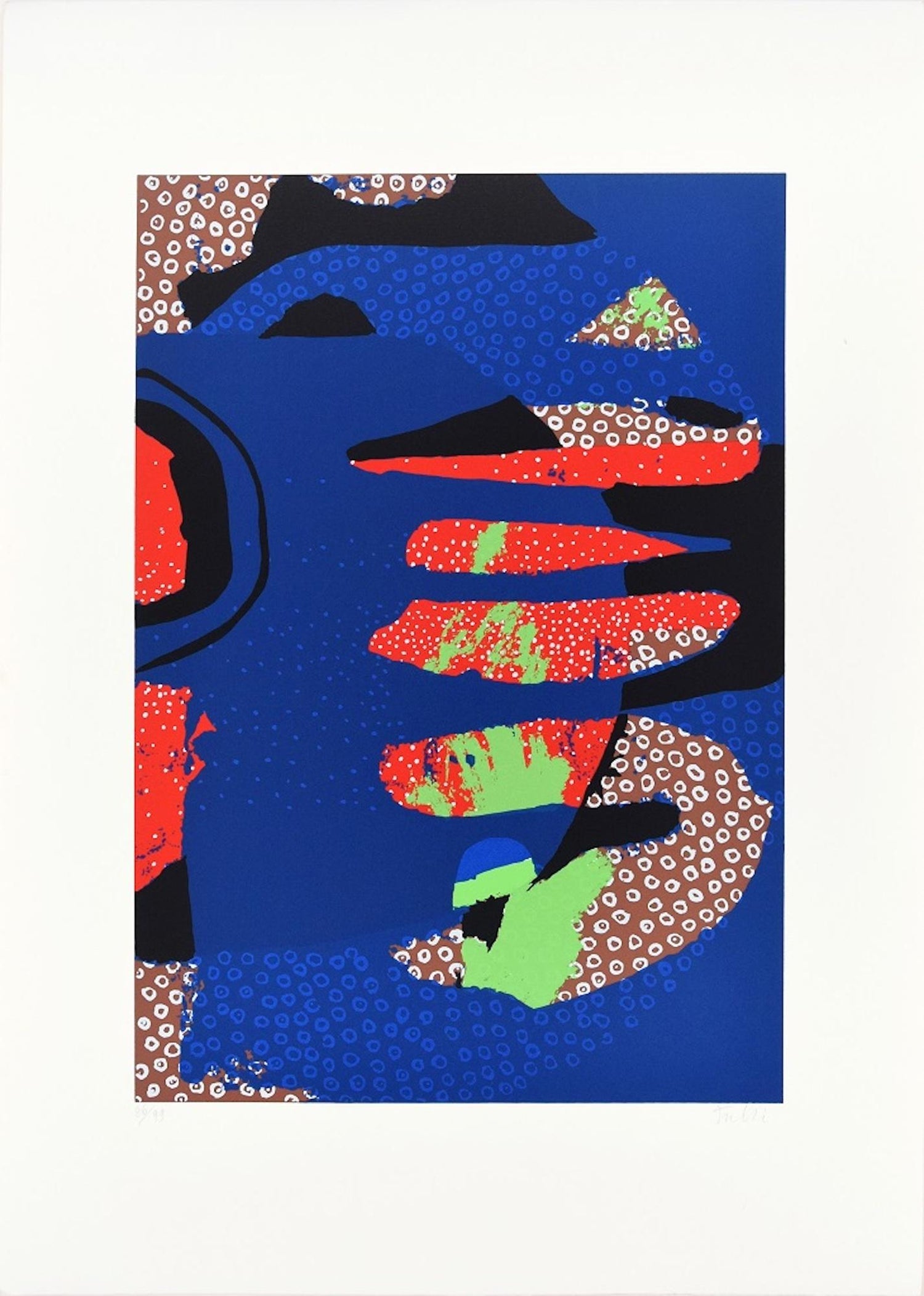 Motif, Orange Blue, African American Artist Viola Leak Woodcut Silkscreen Print