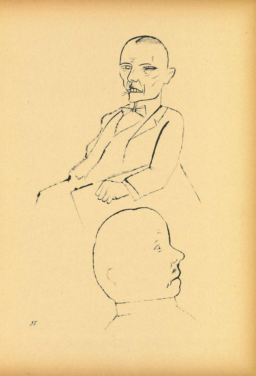 1936 Lithograph Interregnum, Cigar, Kid w Toy Gun,  Small Edition Weimar Germany