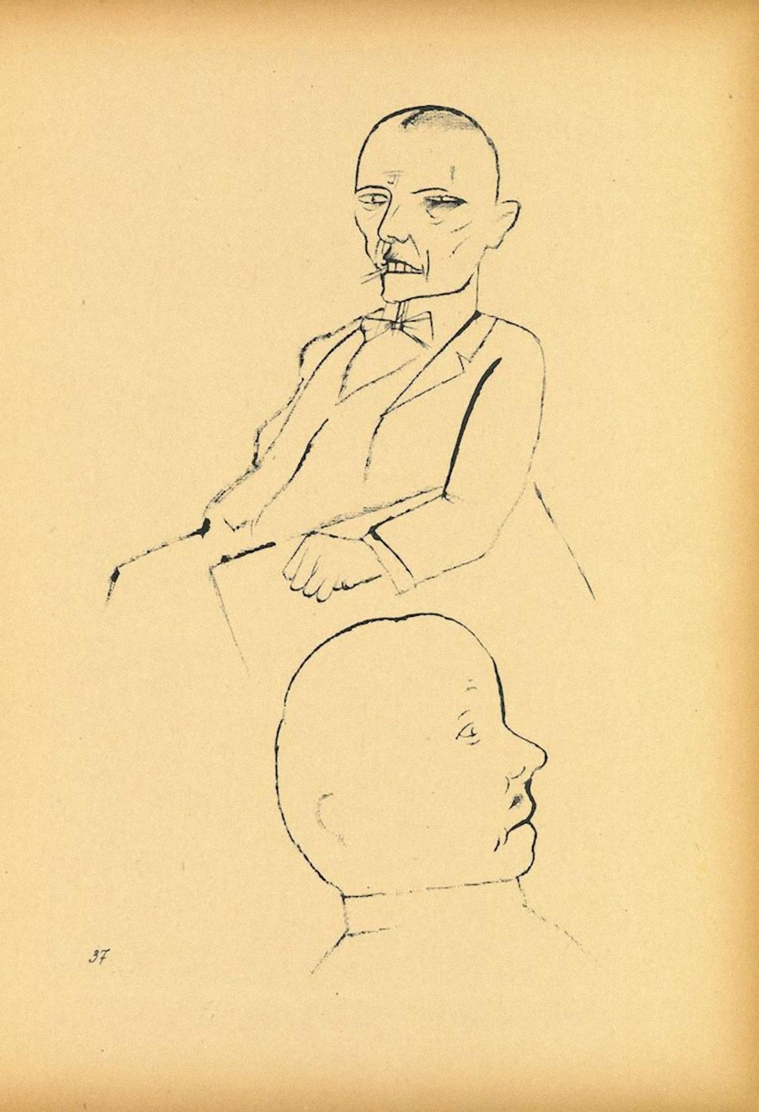 1936 Lithograph Interregnum, Cigar, Kid w Toy Gun,  Small Edition Weimar Germany