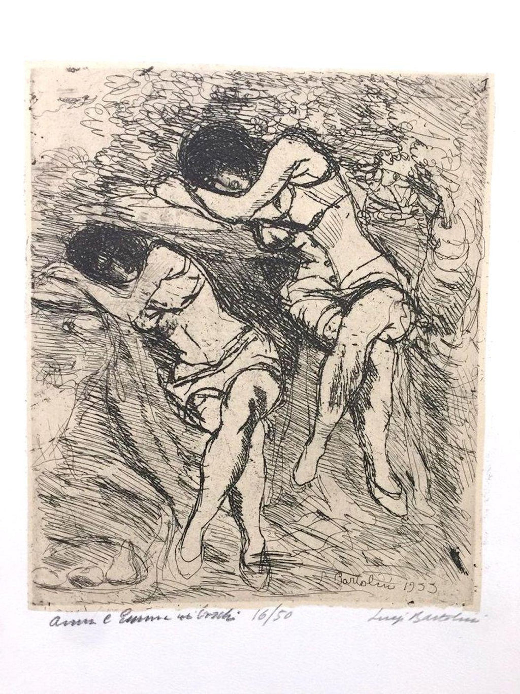 "She Made Him Sleep on her Knees" Etching Israeli Judaica Bezalel School Woman