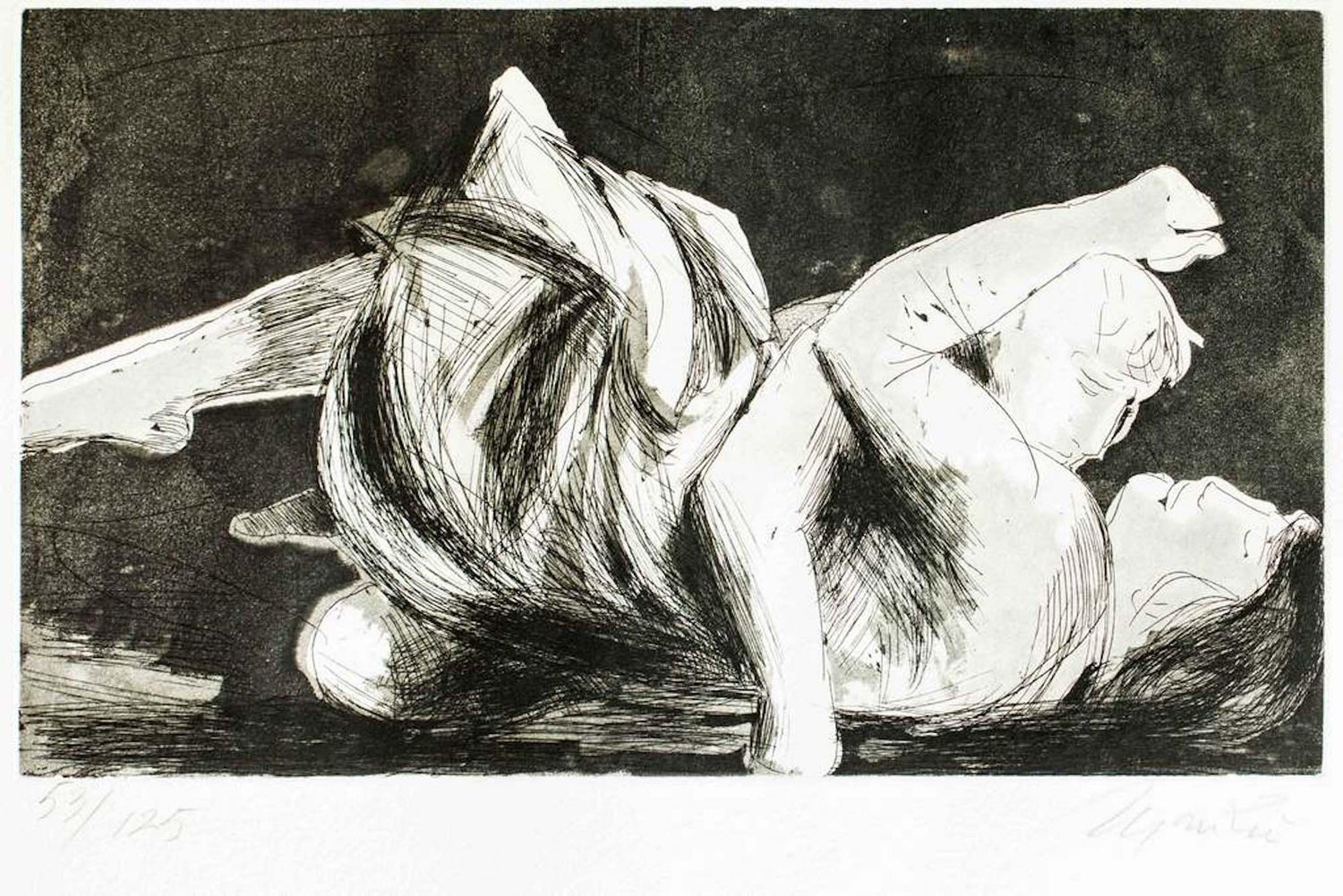 "She Made Him Sleep on her Knees" Etching Israeli Judaica Bezalel School Woman
