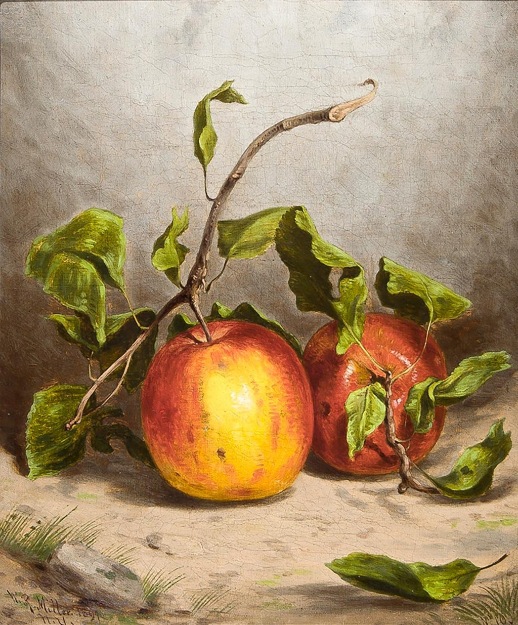 French Surrealist Trompe L'oeil Apples OIl Painting