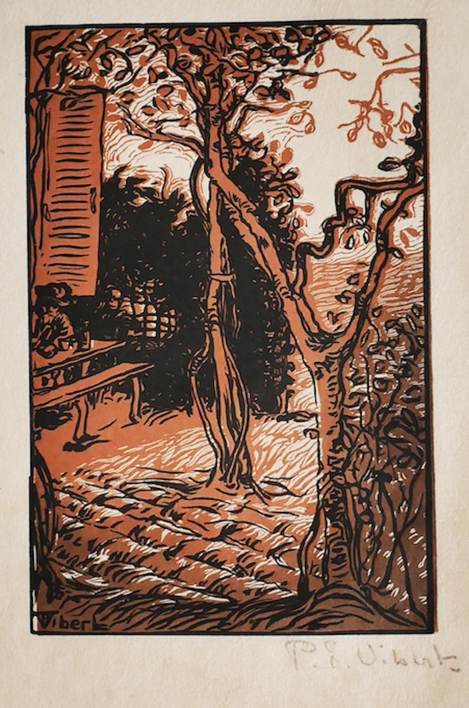1920 German Expressionist Figurative Lithograph "The Forest" Paul Kleinschmidt