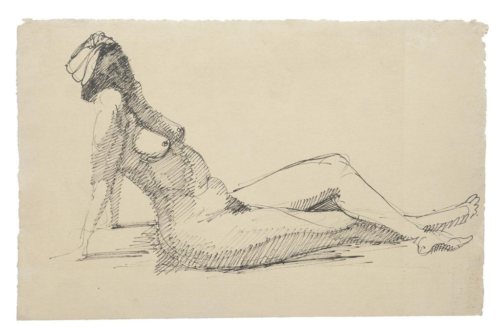 Sitting Nude, Drawing in Ink