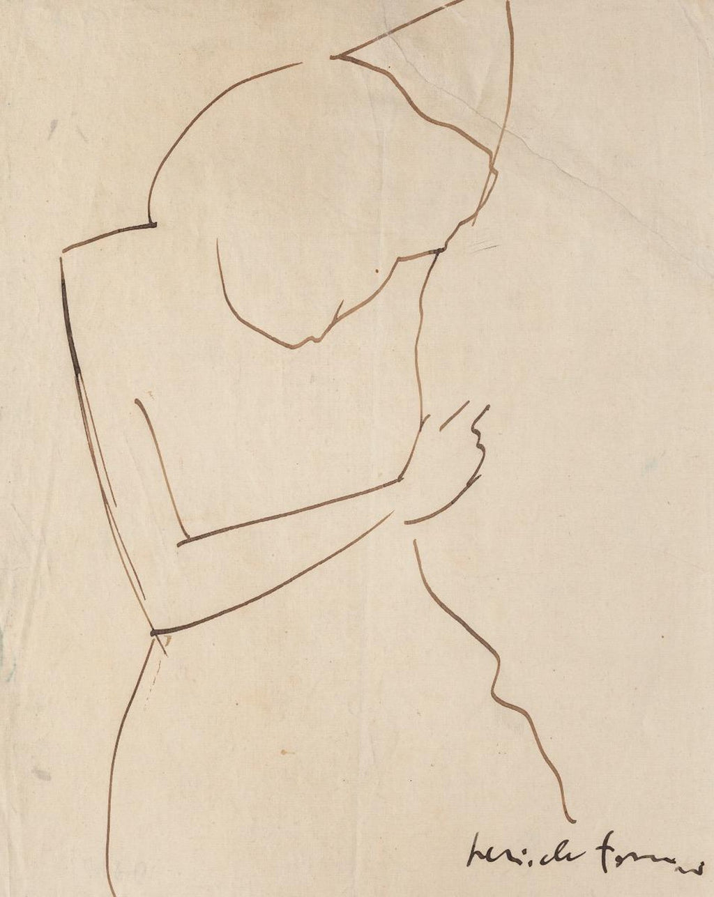 Modernist Ink and Wash Drawing, Painting Jankel Adler Woman Model Ecole De Paris