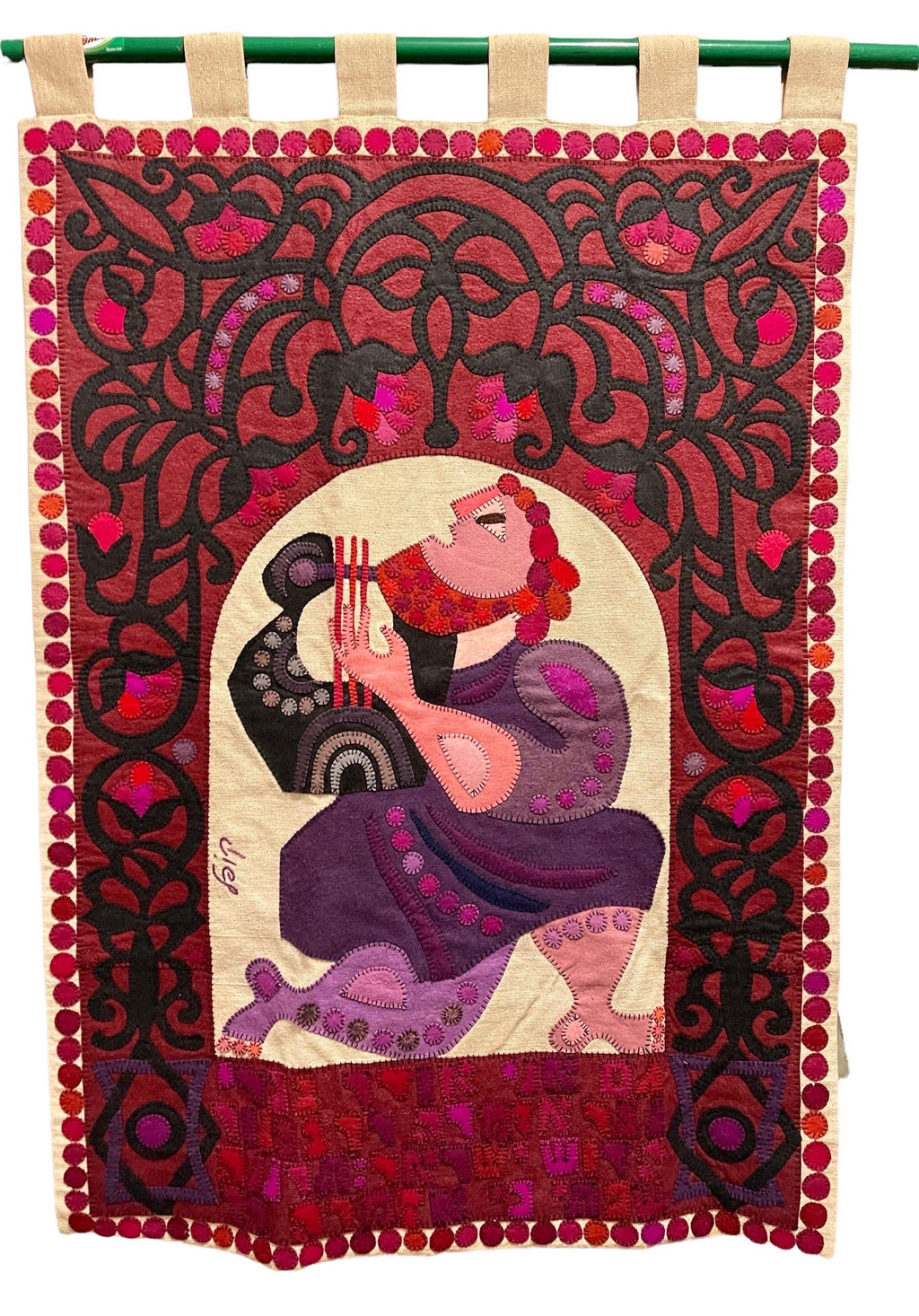 Naive European French Folk Art Jovan Lazar Obican Tapestry Wall Hanging Weaving
