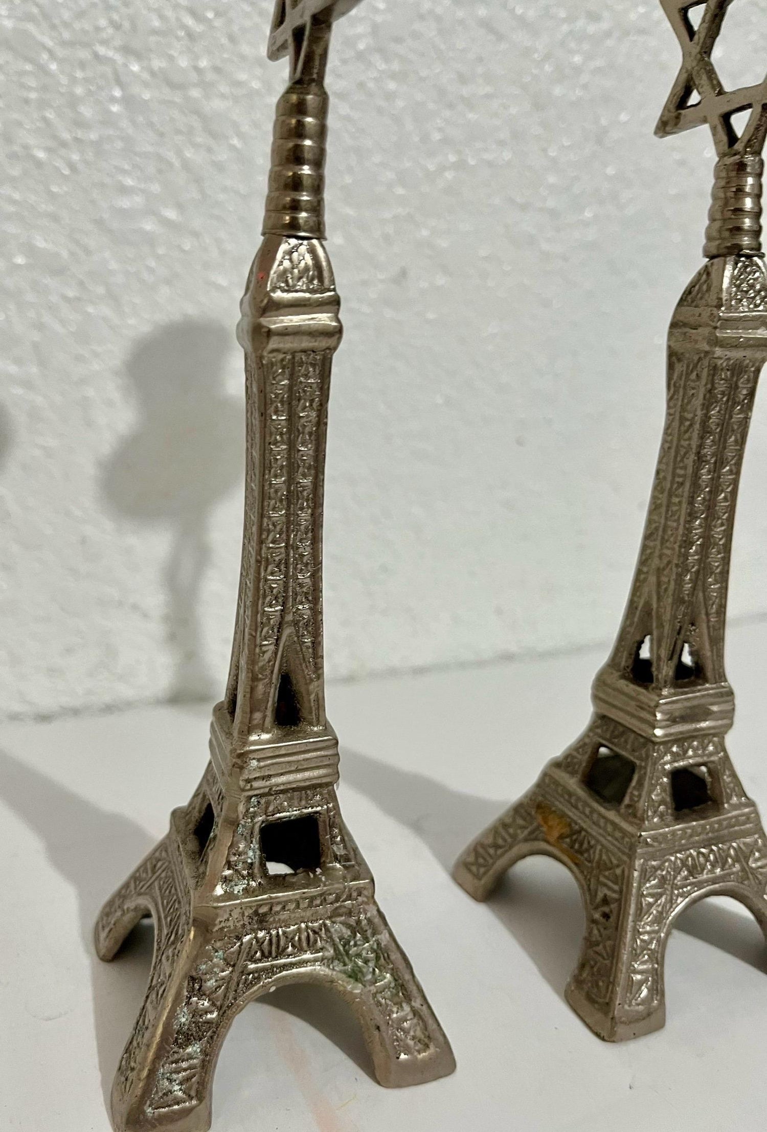 Mid Century Mod Judaica Chrome Eiffel Tower Star of David Candle Holders France