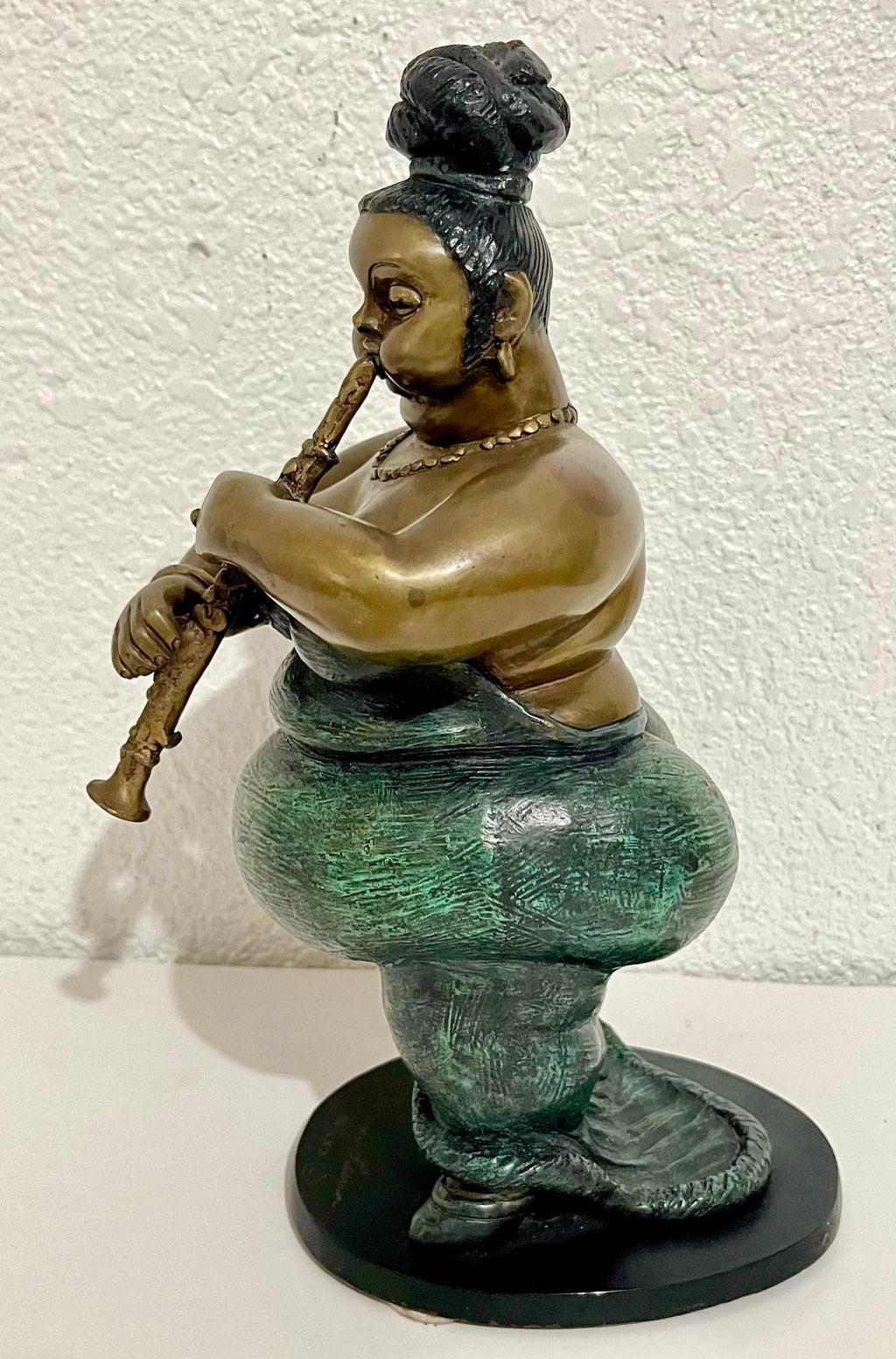 Polychrome Bronze Sculpture Jazz Nightclub Singer Clarinet Player Bruno Luna