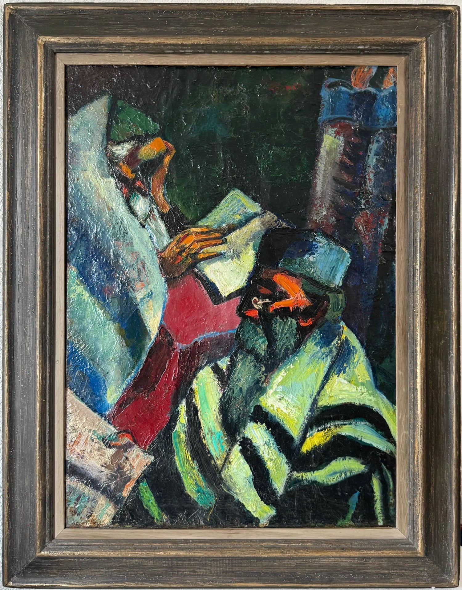 Judaica Meditative Rabbi at Prayer in Nature, Large Landscape Oil Painting