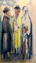 Israeli Judaica Watercolor Gouache Bar Mitzvah Boy Rabbi Painting Russian Artist