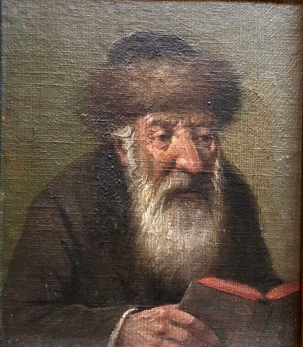 Judaica "The Rebbe'" European Hasidic Rabbi Oil Painting