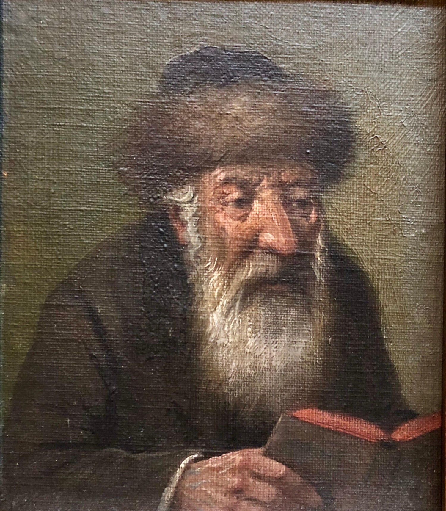 Judaica "The Rebbe'" European Hasidic Rabbi Oil Painting