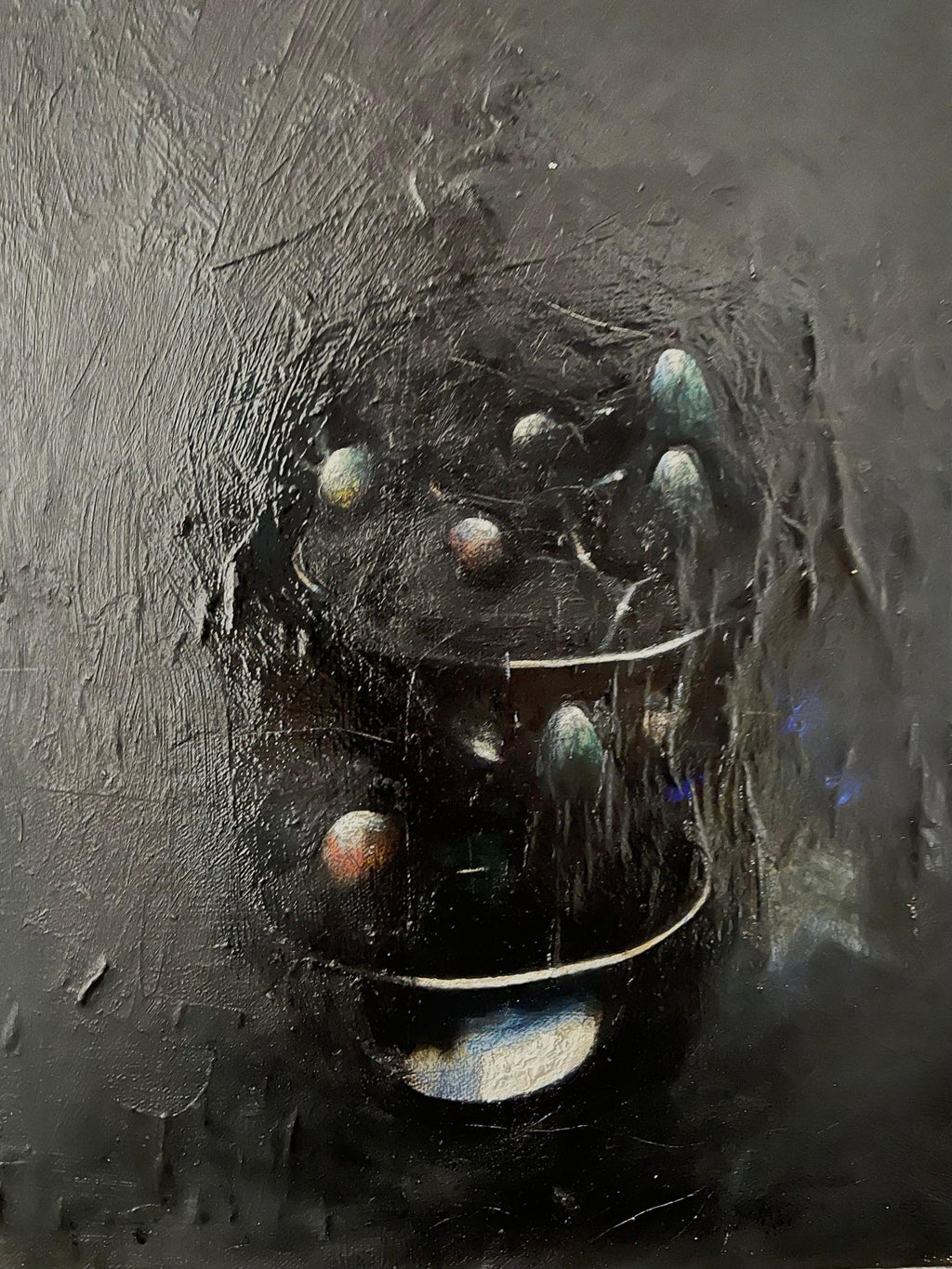 Minimalist  Black Oil Painting, Collage, Mixed Media on Canvas Kevin Larmon
