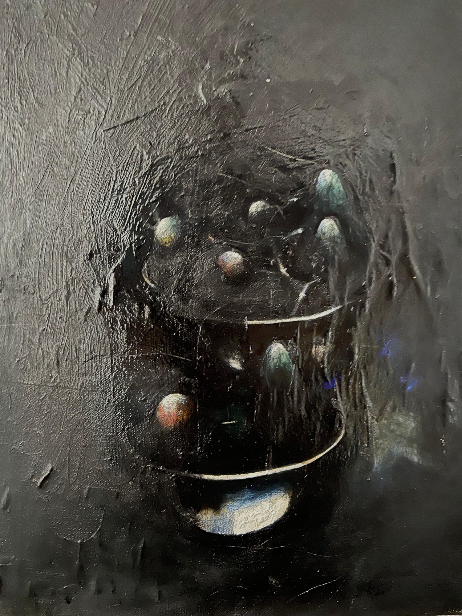 Minimalist  Black Oil Painting, Collage, Mixed Media on Canvas Kevin Larmon