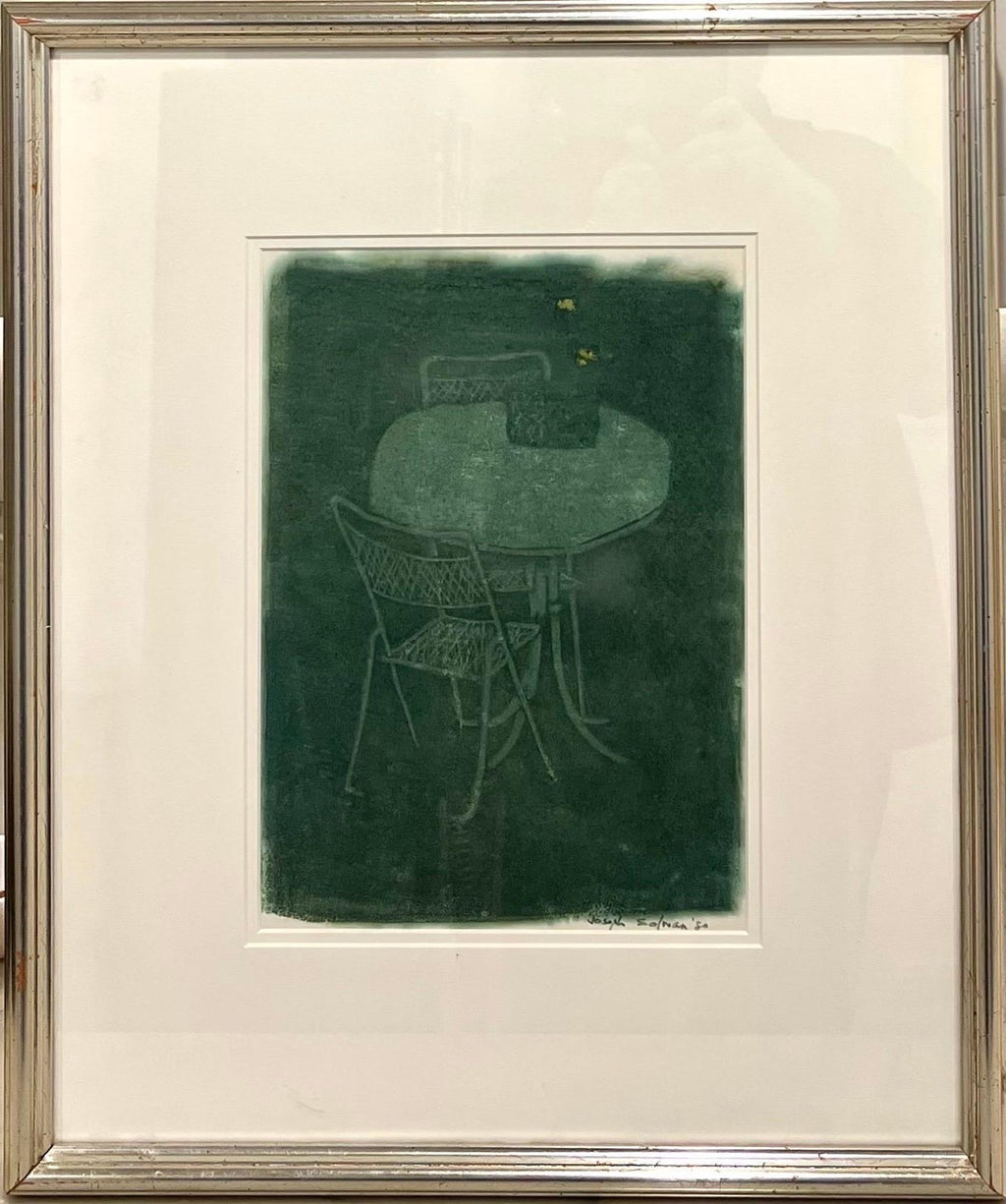 Monotype Print Painting Garden Scene Table Chair Joseph Solman American Art WPA