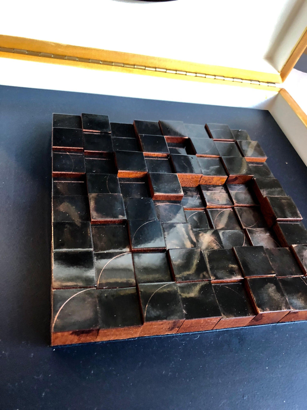 Modernist Detroit Table Sculpture Wood Collage Box Assemblage Americordo Copper