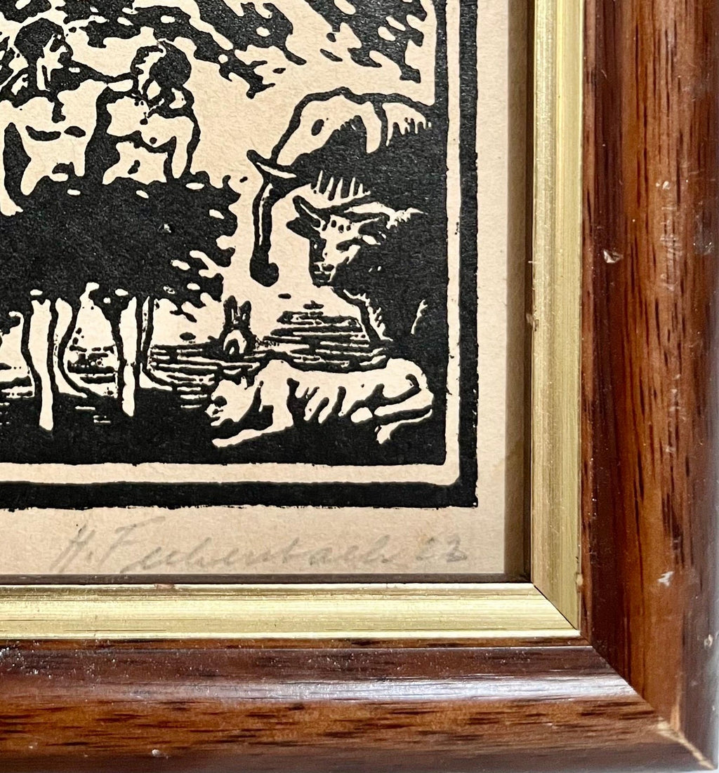 Rare 1922 German Jewish Judaica Zion Woodcut Woodblock Print Hermann Fechenbach