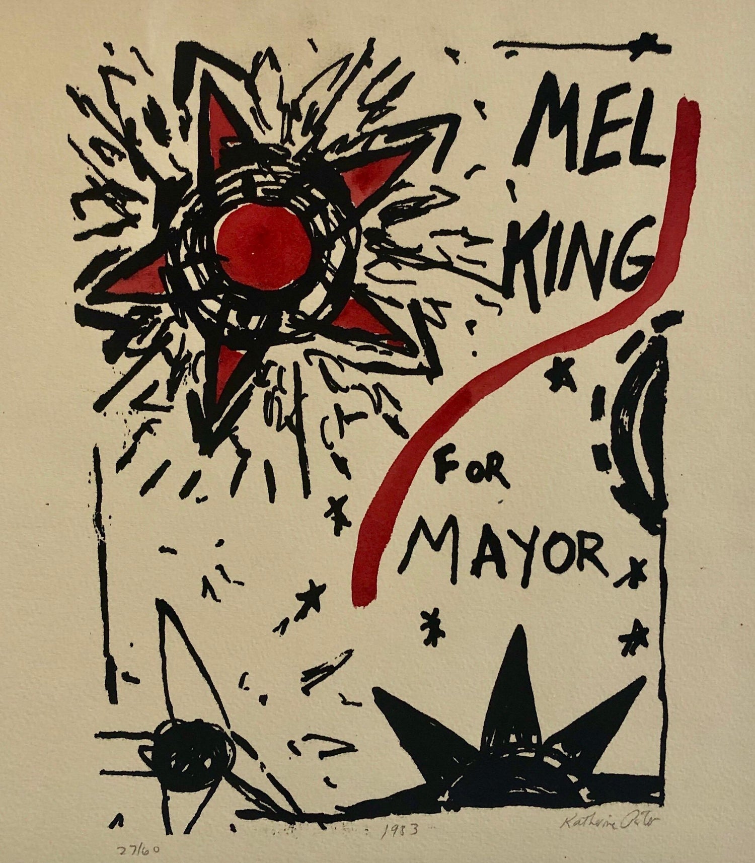 Abstract Expressionist Watercolor Painting Woodblock Political Poster Mel King