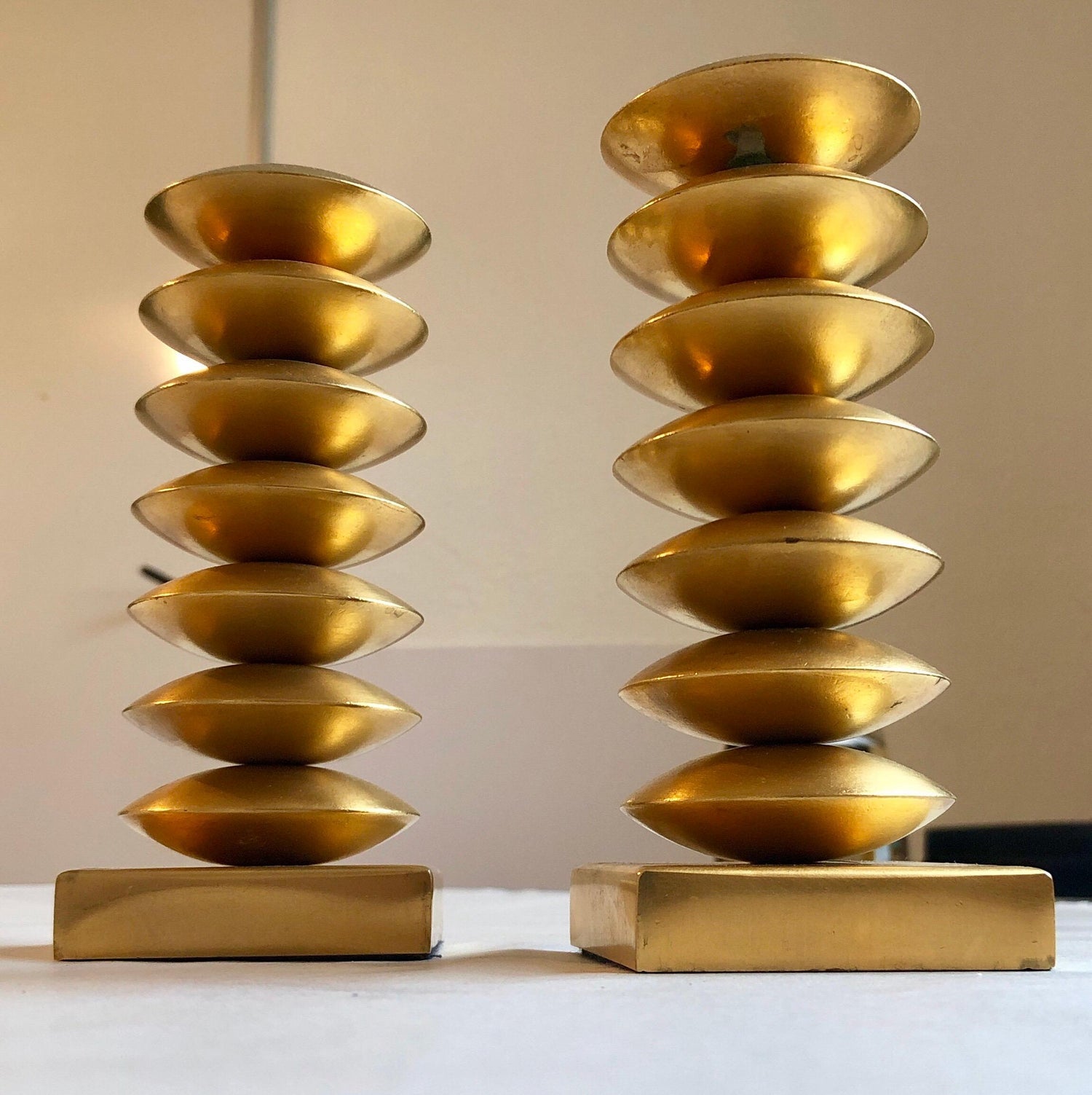 French Gilt Gold Sculpture Sputnik Space Age Post Modern Pair Candlesticks