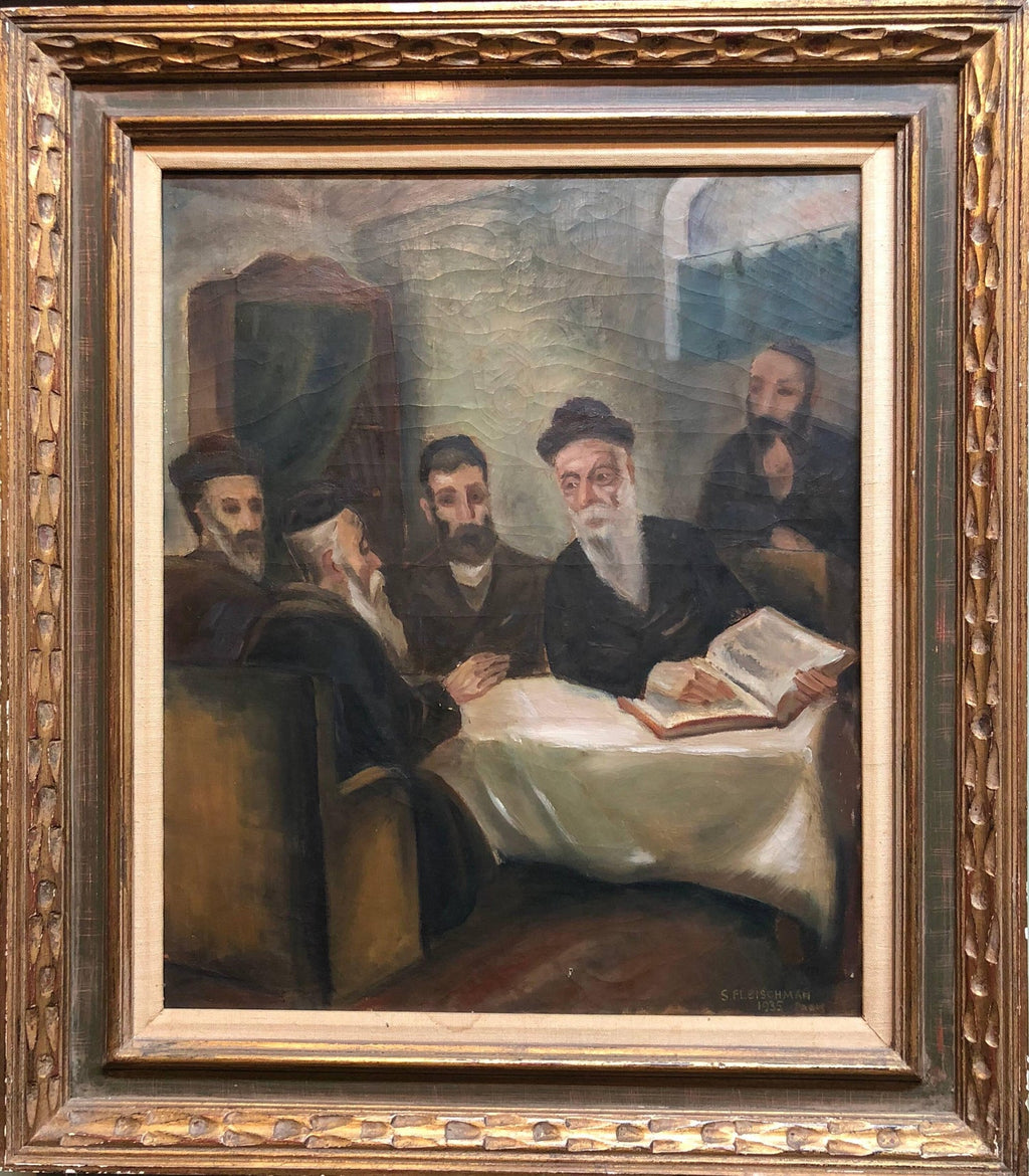 Rare 1946 WWII Judaica Abstract Oil Painting Nahum Tschacbasov WPA Artist Rabbi