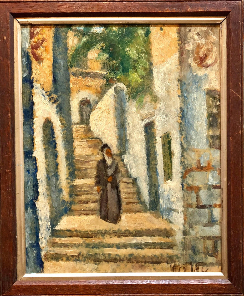 The Prophet, Modernist Judaica Oil Painting Biblical Jewish Rabbi at Prayer