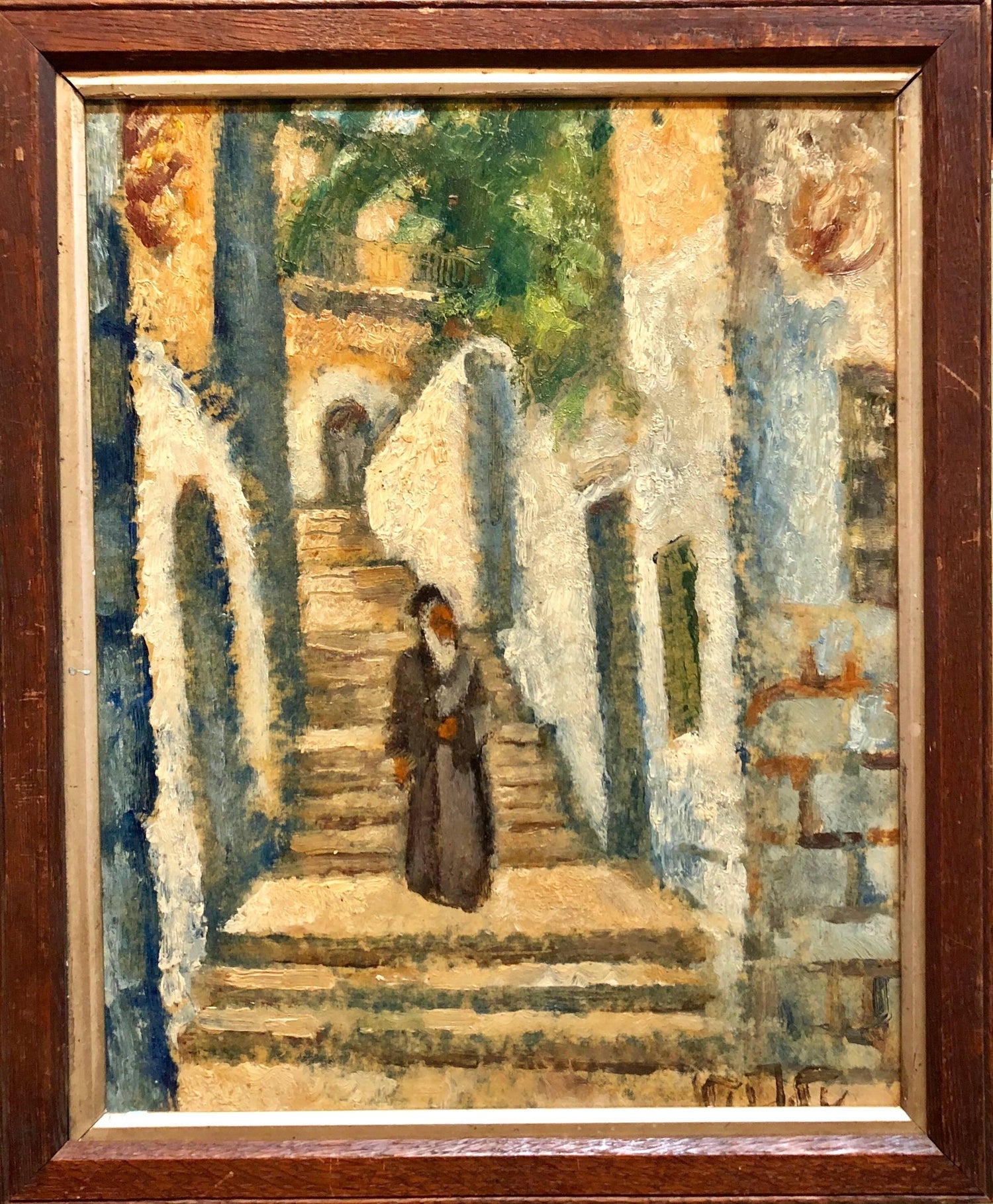 The Prophet, Modernist Judaica Oil Painting Biblical Jewish Rabbi at Prayer
