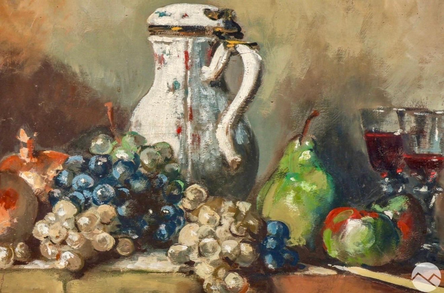 George Deem Appropriation Oil Painting Still Life, fruits, Grapes, Pomegranates