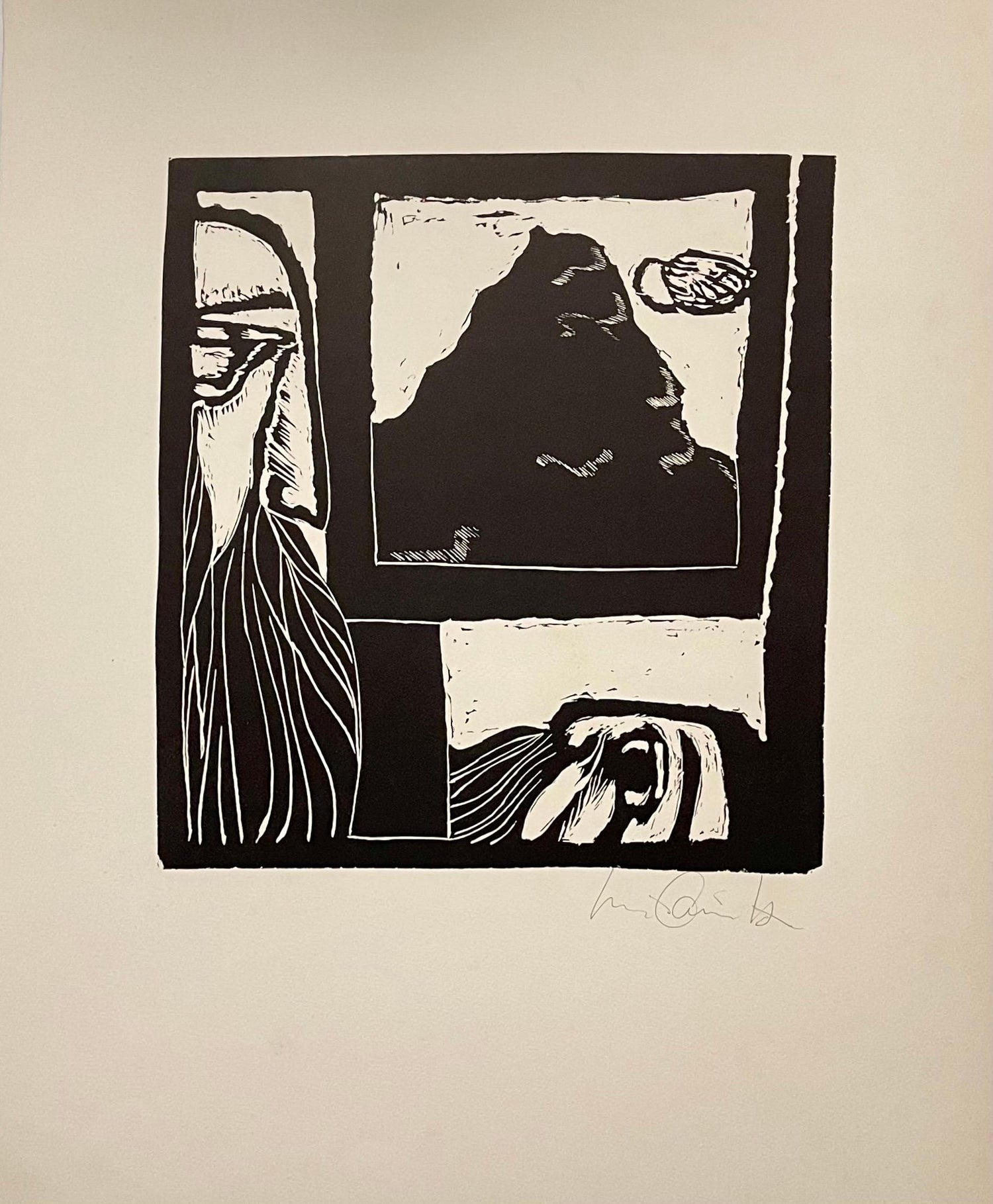 Jewish Rabbi with Torah German Expressionist Woodcut Israeli Early Bezalel