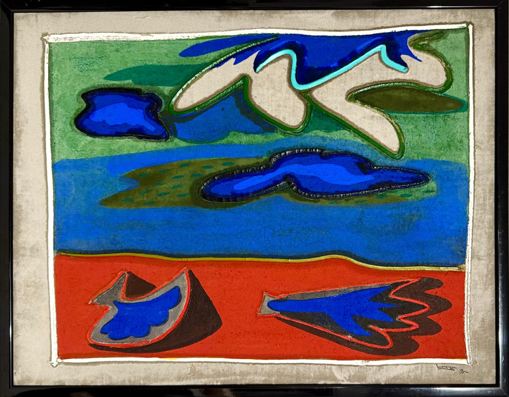 Italian Modernist Pop Art Oil Painting on Cement Mixed Media Paolo Valle, Venice