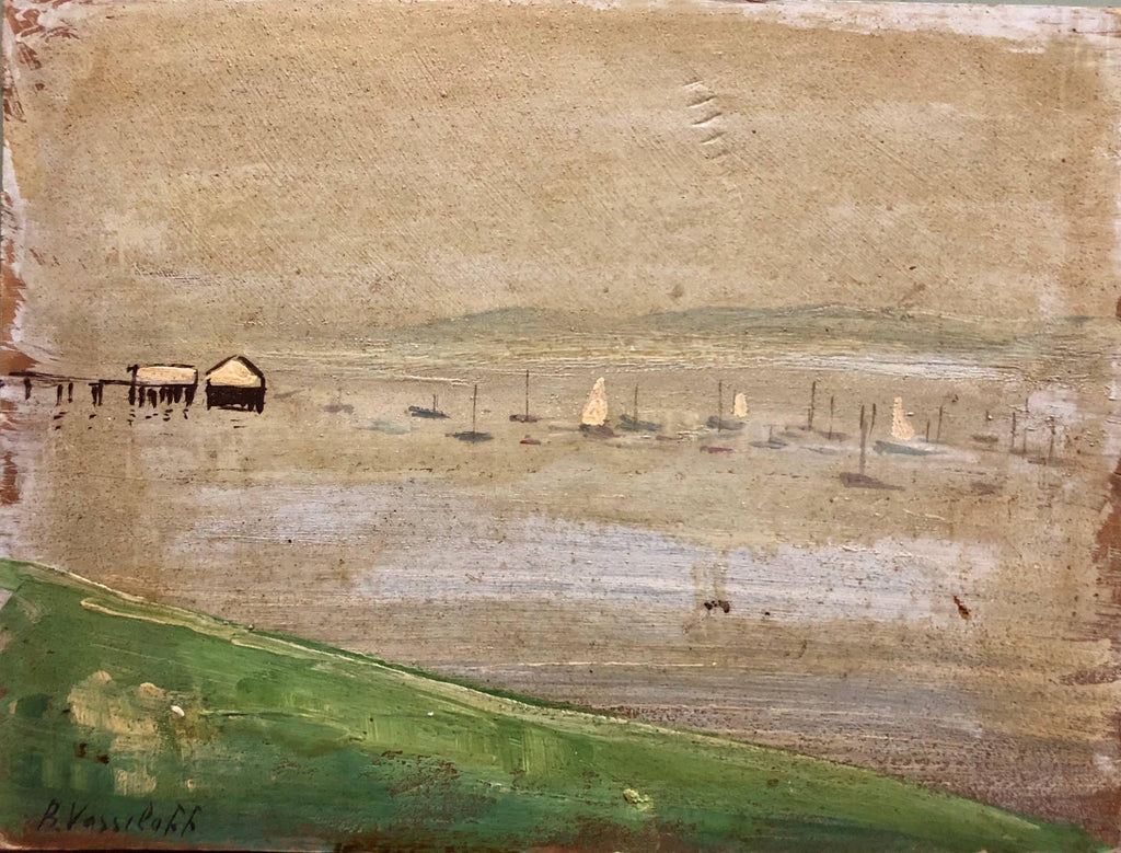 Marinescape with Boat Long Island NYC Oil Painting