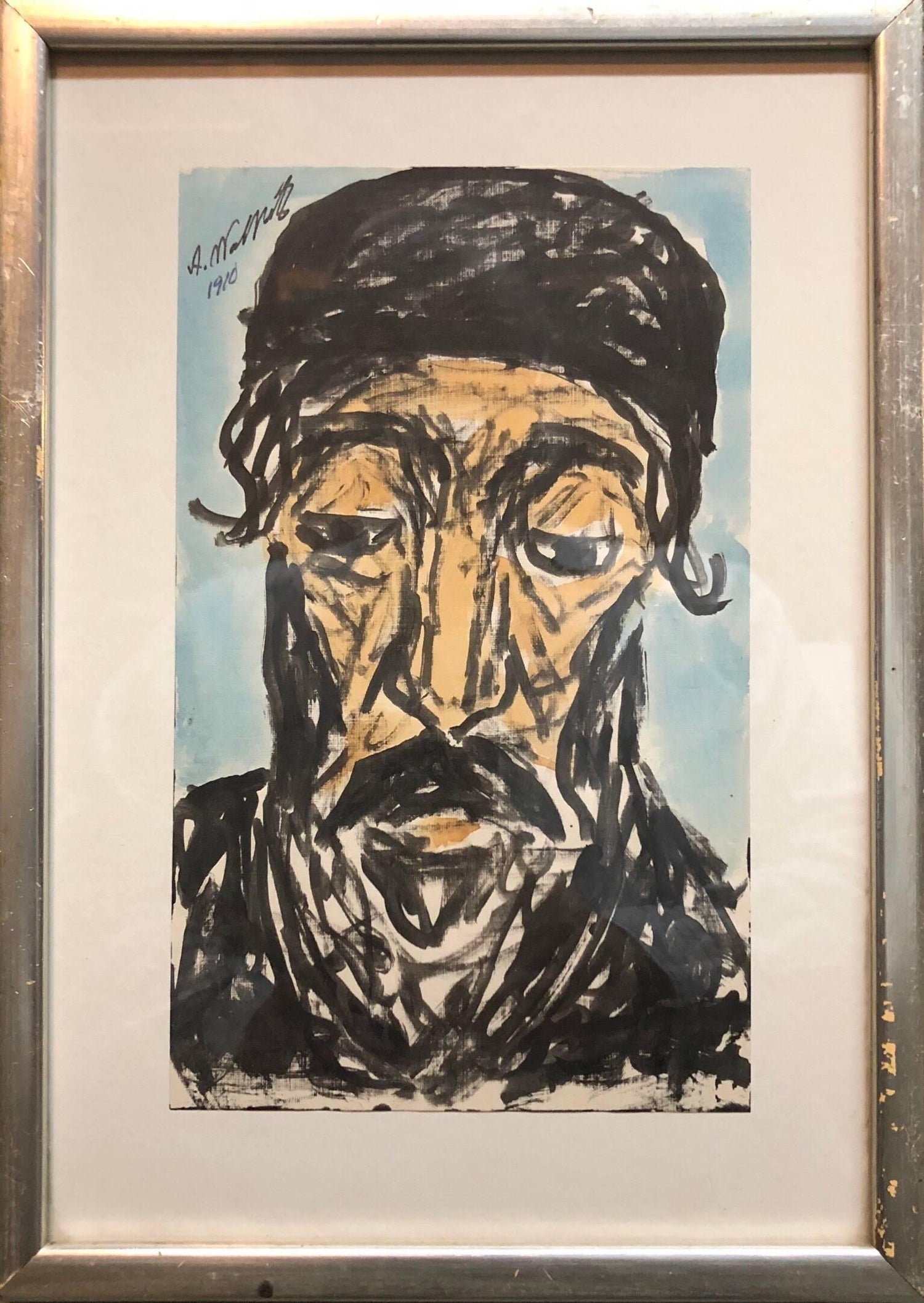 Israeli Judaica Watercolor Gouache Bar Mitzvah Boy Rabbi Painting Russian Artist