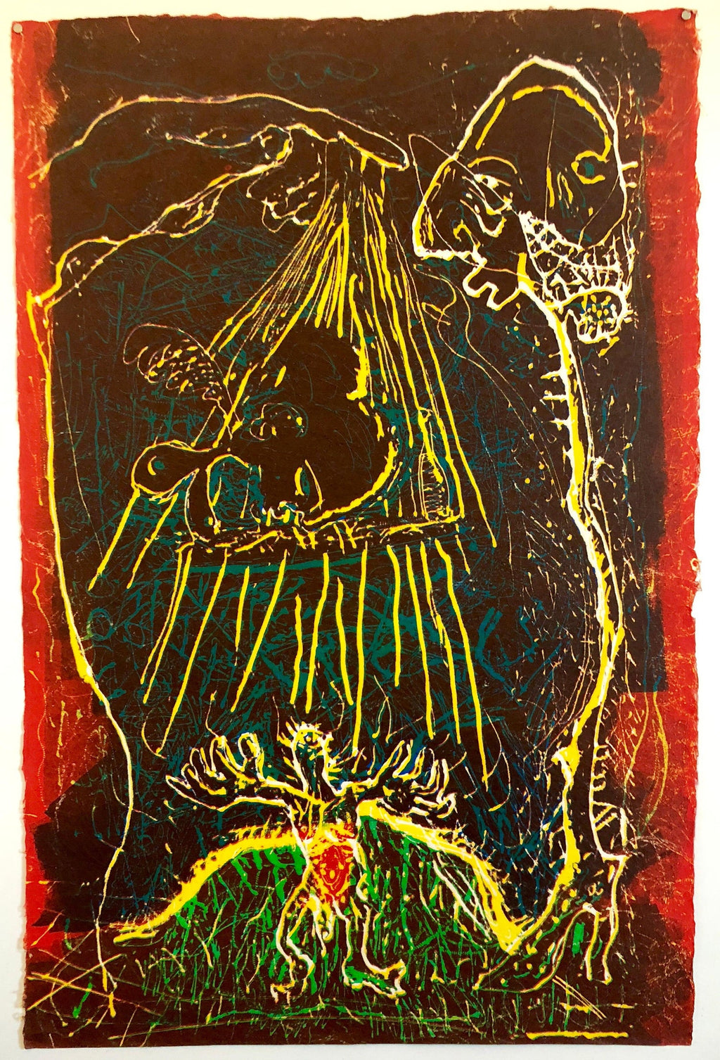 Large Abstract Expressionist Figure Handmade Paper Etching Silkscreen Print