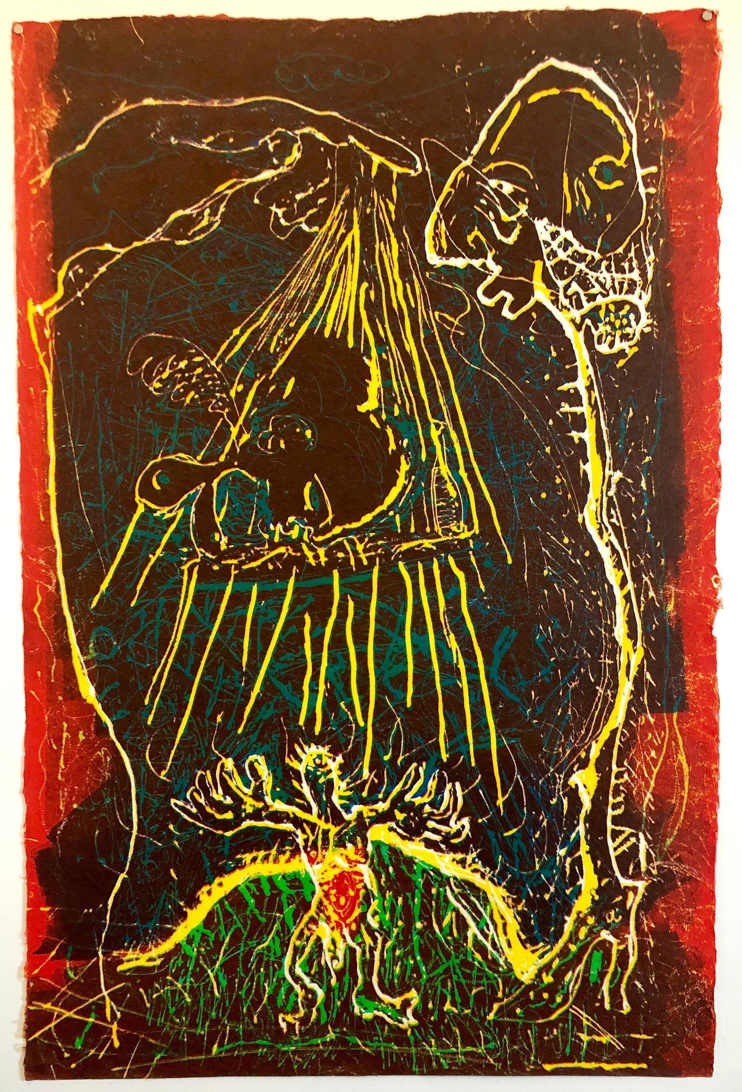Large Abstract Expressionist Figure Handmade Paper Etching Silkscreen Print