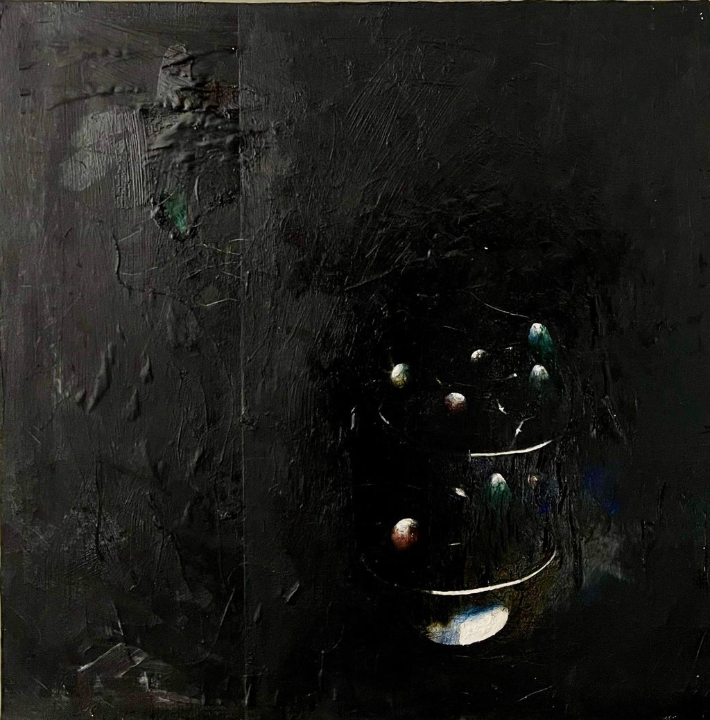 Minimalist  Black Oil Painting, Collage, Mixed Media on Canvas Kevin Larmon
