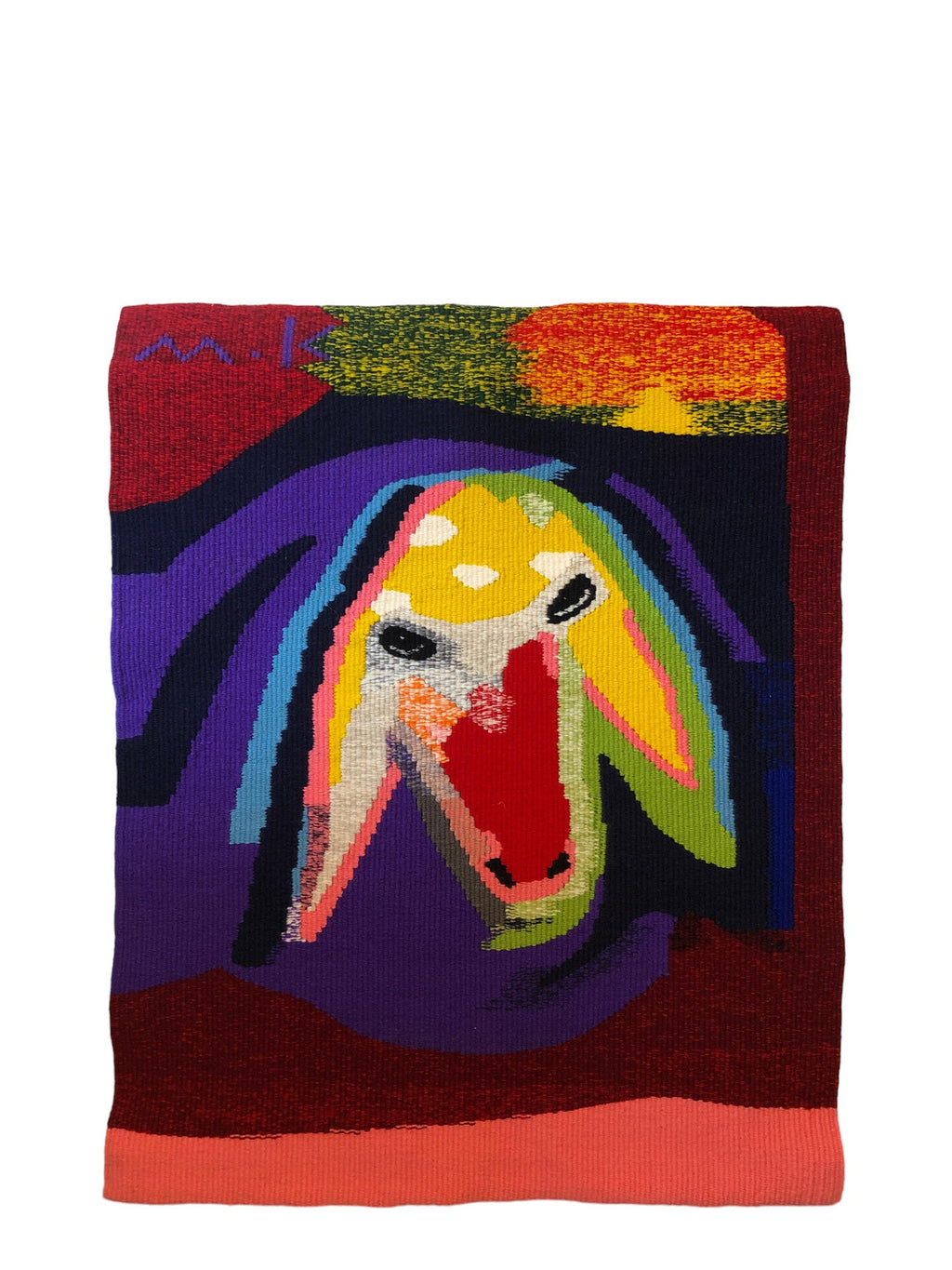 Israeli Hand Woven Colorful Wool Tapestry Weaving Menashe Kadishman Sheep Head